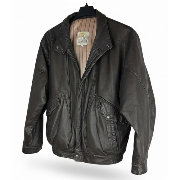 Vtg London Towne Leather Jacket Men's Large Brown Bomber Distressed 90s Style